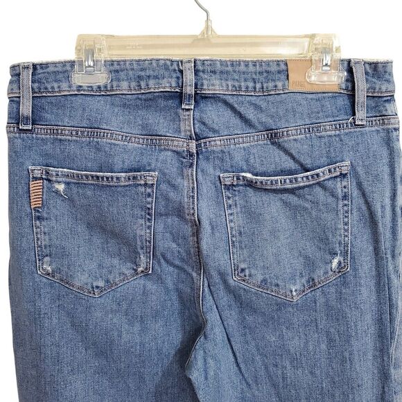 Paige High Rise Sarah Jeans Sz 32 Straight Ankle Contrast Denim Magda Button Fly - Picture 7 of 14